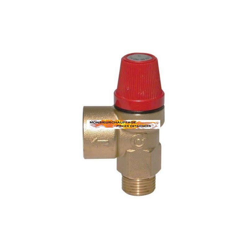 Vanne de sécurité 3 bar 1/2'' ext. x 3/4''  remplace Soupape de sécurité 3 bar FM 1/2" x FF 3/4" n° fabricant 551043