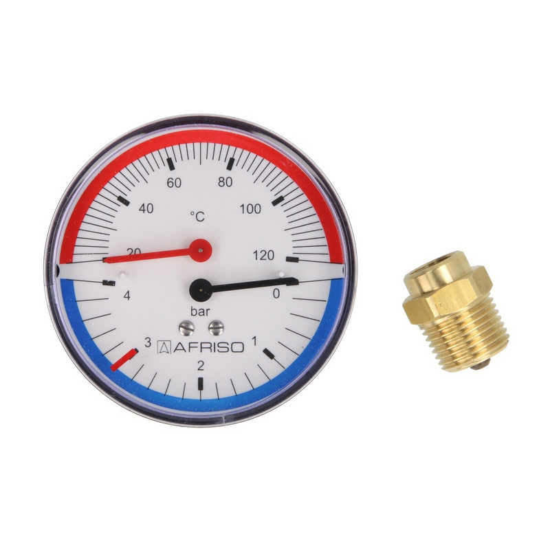 Thermo-manomètre, 0-2,5/4 bar , 20-120°C, 80 mm, axial, ½"