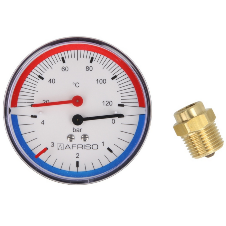 Thermo-manomètre, 0-2,5/4 bar , 20-120°C, 80 mm, axial, ½"