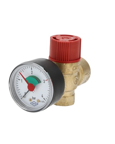 Soupape de sécurité pour chauffage 1/2'' 3 bars avec manomètre